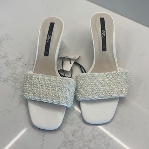 Zara peal embellished kitten heels